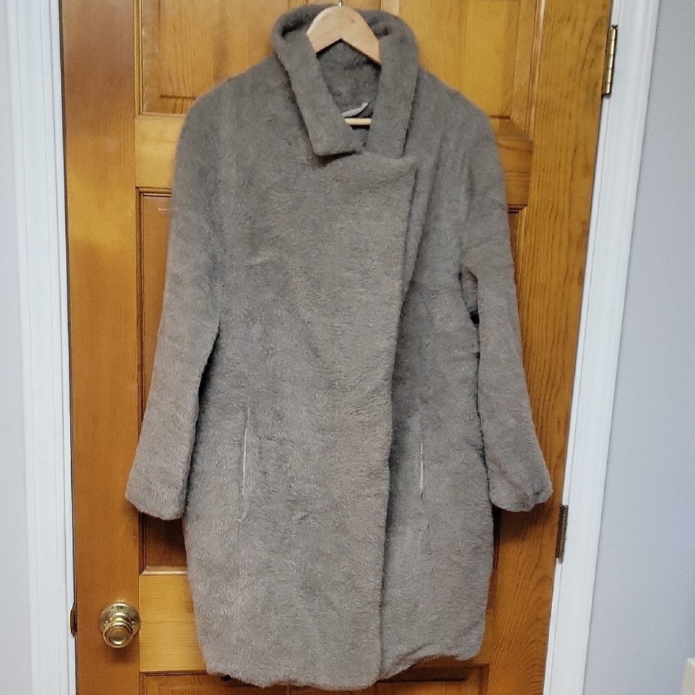 Annette Gortz Shadows Fuzzy Textured Alpaca Wool Snap MIDI Coat size 38